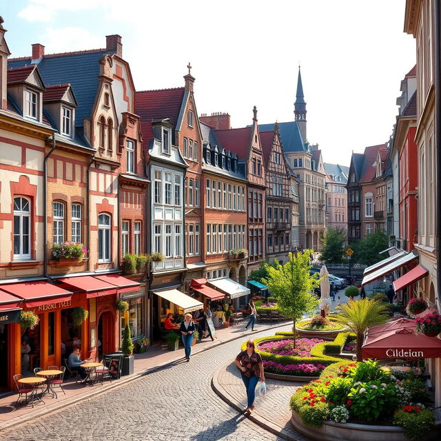 A picturesque cityscape combining elements of France, Belgium, and Luxembourg