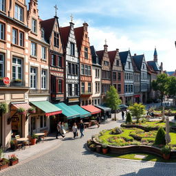 A picturesque cityscape combining elements of France, Belgium, and Luxembourg