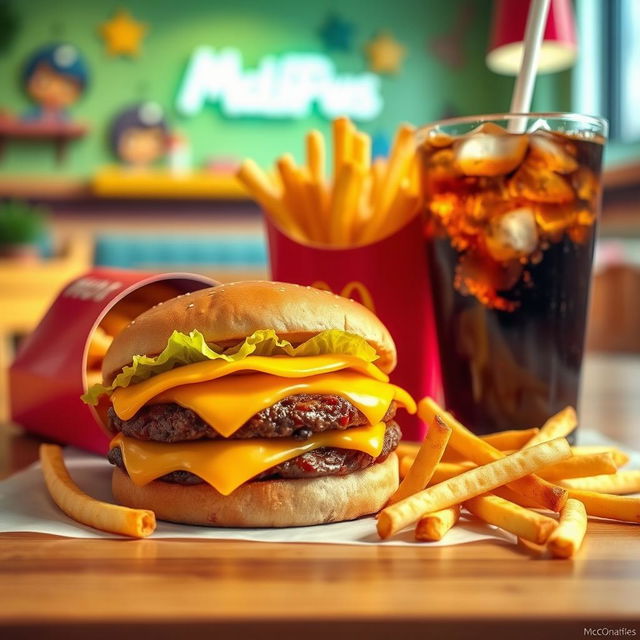 A delicious and visually appealing arrangement of classic McDonald's food items