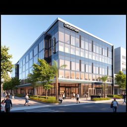 A modern architectural rendering of a Dedeman building, showcasing its distinctive design features