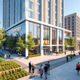 A modern architectural rendering of a Dedeman building, showcasing its distinctive design features