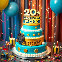 A whimsical and festive birthday cake designed to celebrate the 20th Century Fox theme