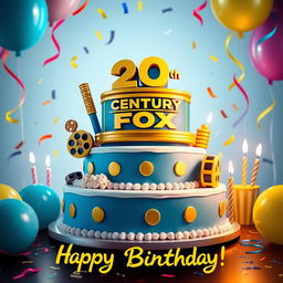 A whimsical and festive birthday cake designed to celebrate the 20th Century Fox theme