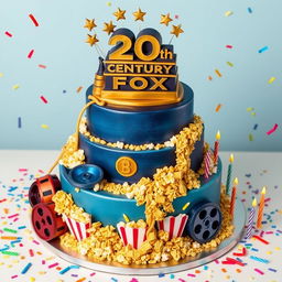 A delightful and elaborate birthday cake inspired by the 20th Century Fox theme