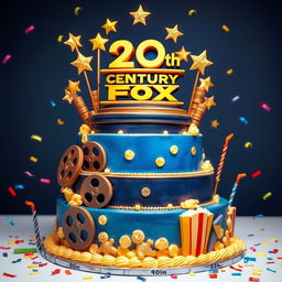 A delightful and elaborate birthday cake inspired by the 20th Century Fox theme