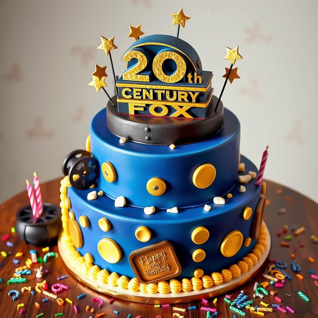 A delightful and elaborate birthday cake inspired by the 20th Century Fox theme