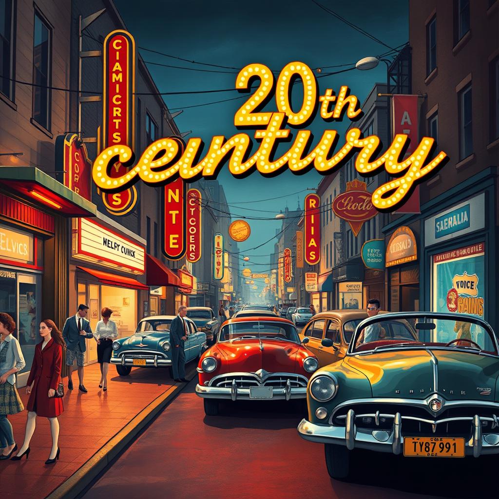 An imaginative and playful interpretation inspired by the phrase '20th century', focusing on elements related to this era