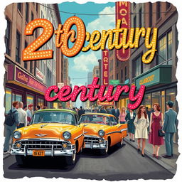 An imaginative and playful interpretation inspired by the phrase '20th century', focusing on elements related to this era
