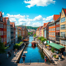A captivating cityscape featuring the vibrant and picturesque architecture of a Danish city, with elements inspired by traditional Danish design