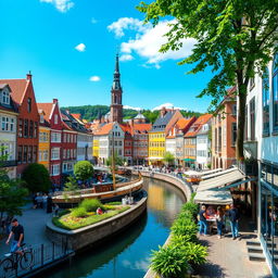 A captivating cityscape featuring the vibrant and picturesque architecture of a Danish city, with elements inspired by traditional Danish design