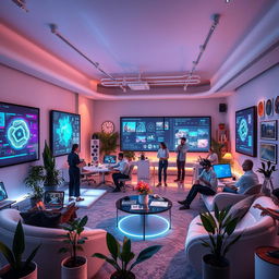 A futuristic and imaginative workspace inside a 'Dream Studio' dedicated to AI development