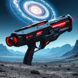 A futuristic sci-fi gun with a modular design, featuring an elongated shape and sharp, angular contours
