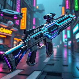 An advanced sci-fi gun designed for intergalactic battles, featuring a sleek, elongated barrel and a high-tech aesthetic