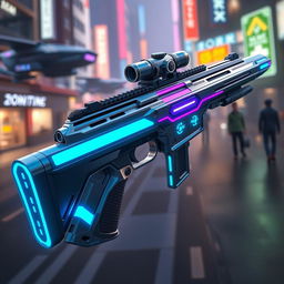 An advanced sci-fi gun designed for intergalactic battles, featuring a sleek, elongated barrel and a high-tech aesthetic