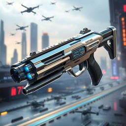 A sleek and futuristic sci-fi gun designed for elite soldiers, featuring a streamlined silhouette with a polished chrome finish