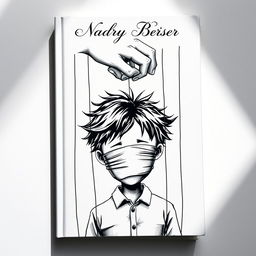 A book cover featuring a boy with tousled hair and a partially covered face, resembling a wooden puppet, being controlled by strings