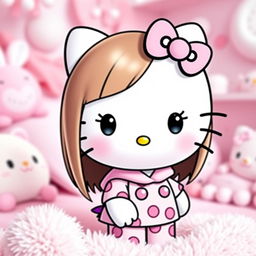 A cute and adorable Hello Kitty character with straight hair, featuring her signature bow on the left side of her head
