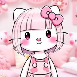 A cute and adorable Hello Kitty character with straight hair, featuring her signature bow on the left side of her head