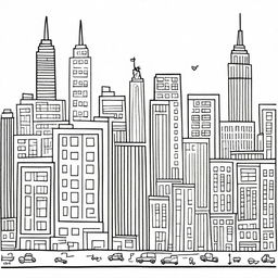 A hand-drawn depiction of New York City, as imagined and depicted by a four-year-old child, complete with skyscrapers, taxis, and the Statue of Liberty in their playful, innocent style