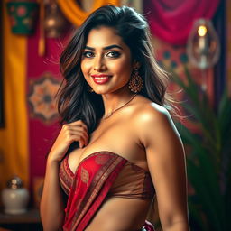 A sensual portrait of a confident Indian woman in a striking pose, showcasing her elegance and beauty