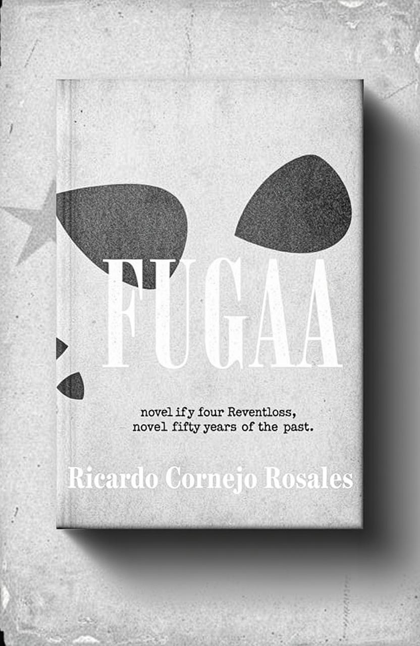 Professional book cover design for a novel titled 'Fuga' by Ricardo Cornejo Rosales, set fifty years in the past