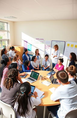 A school health committee meeting in a bright, modern classroom setting