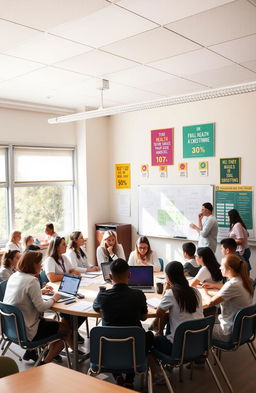 A school health committee meeting in a bright, modern classroom setting