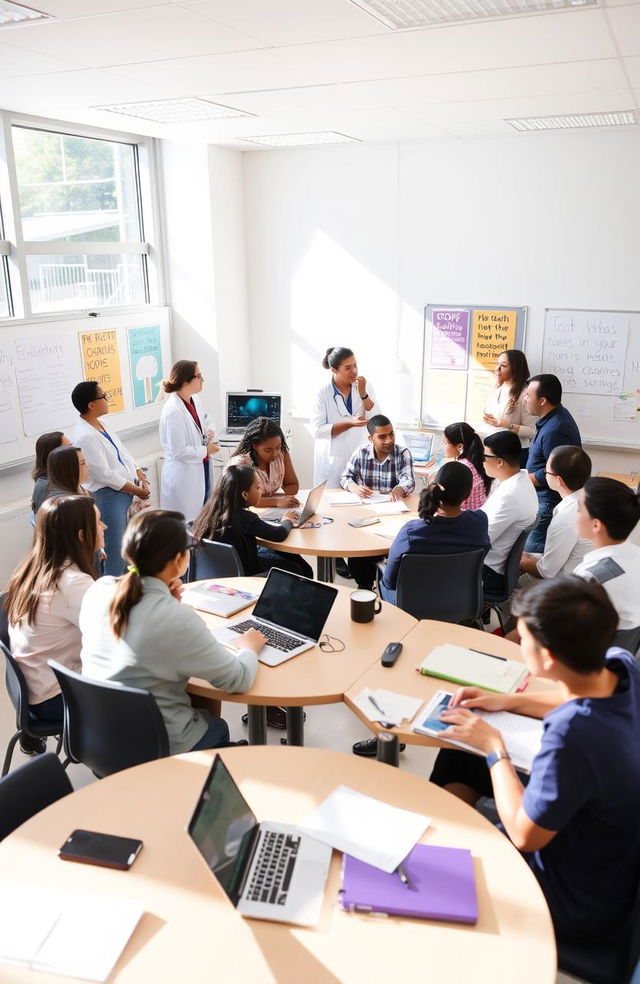 A school health committee meeting in a bright, modern classroom setting