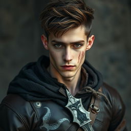 A 21-year-old slender young man standing at 1