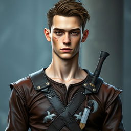 A 21-year-old slender young man standing at 1