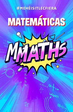A vibrant book cover for a math book featuring a futuristic comic-style digital art design