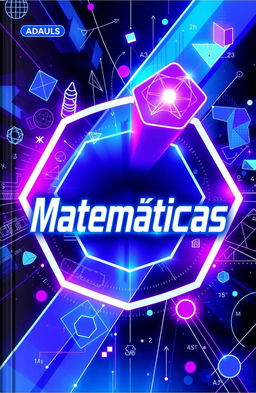 A visually striking book cover for a math book, featuring a futuristic digital art design predominantly in blue and purple colors