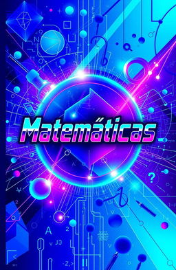 A visually striking book cover for a math book, featuring a futuristic digital art design predominantly in blue and purple colors