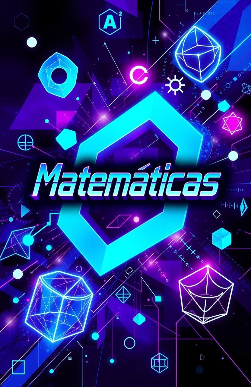 A visually striking book cover for a math book, featuring a futuristic digital art design predominantly in blue and purple colors