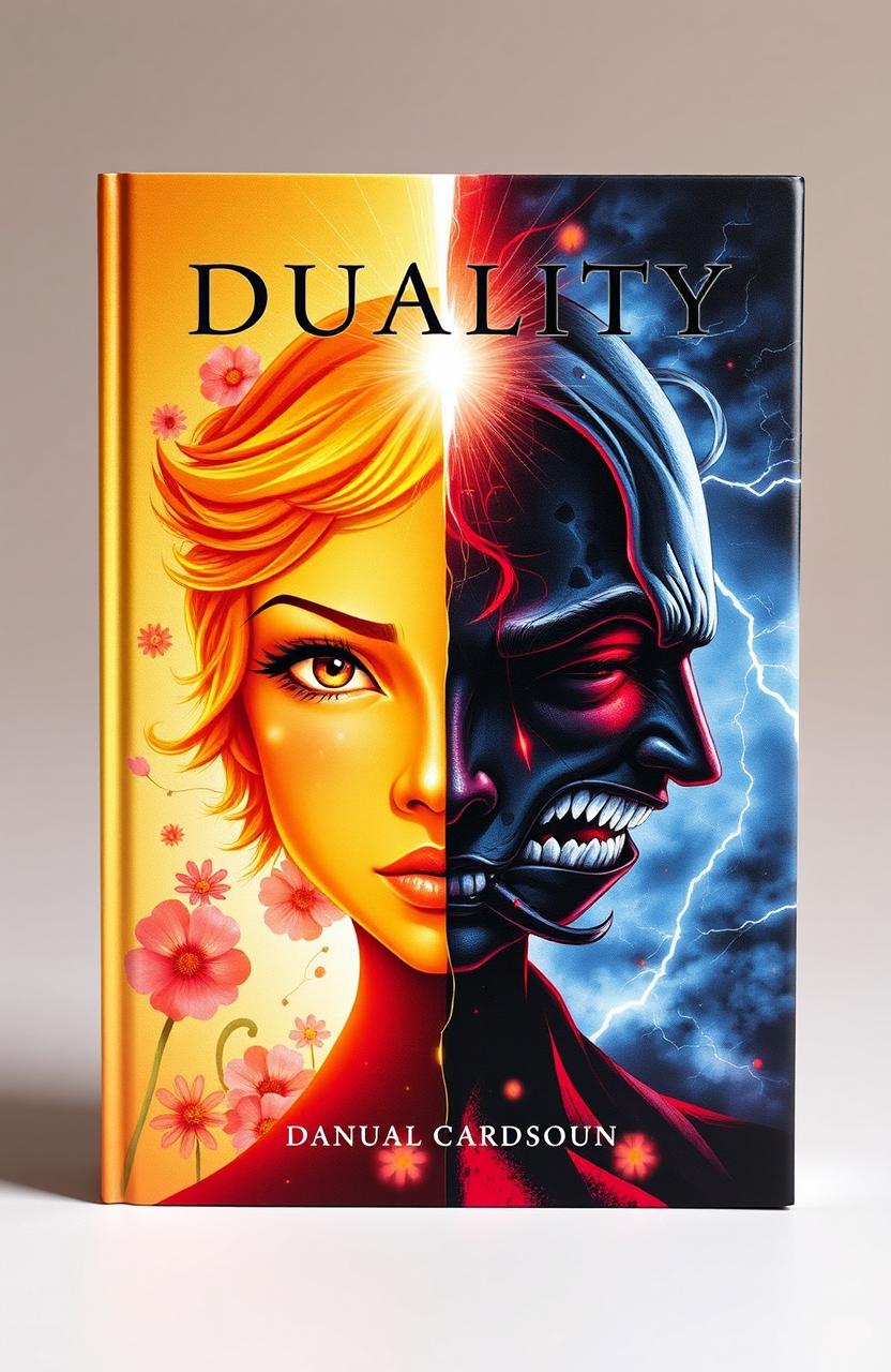 A striking book cover design that visually represents the concept of duality within a single character