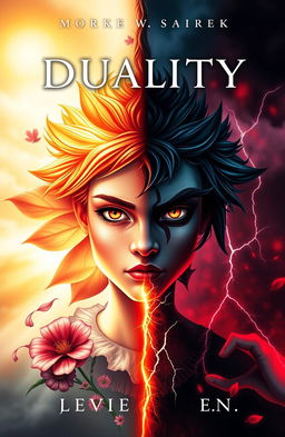A striking book cover design that visually represents the concept of duality within a single character