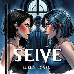 An illustrated art book cover featuring two women engaged in an intense stare-down, their expressions fierce and determined