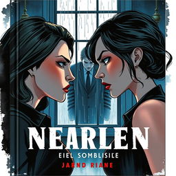 An illustrated art book cover featuring two women engaged in an intense stare-down, their expressions fierce and determined