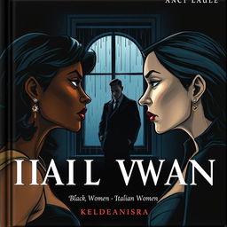 An illustrated art book cover featuring a black woman and an Italian woman engaging in an intense stare-down, their expressions fierce and determined