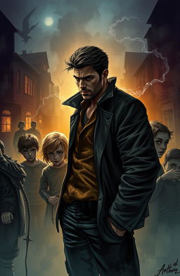 A dynamic and intense urban fantasy illustration capturing the essence of the novel 'The Black Eyed Prophecy'