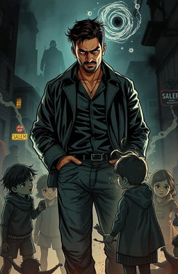 A dynamic and intense urban fantasy illustration capturing the essence of the novel 'The Black Eyed Prophecy'