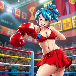 Bulma in Action: Boxing in a Bold Red Bikini