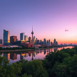 A breathtaking panoramic view of the Dallas, Texas skyline during twilight