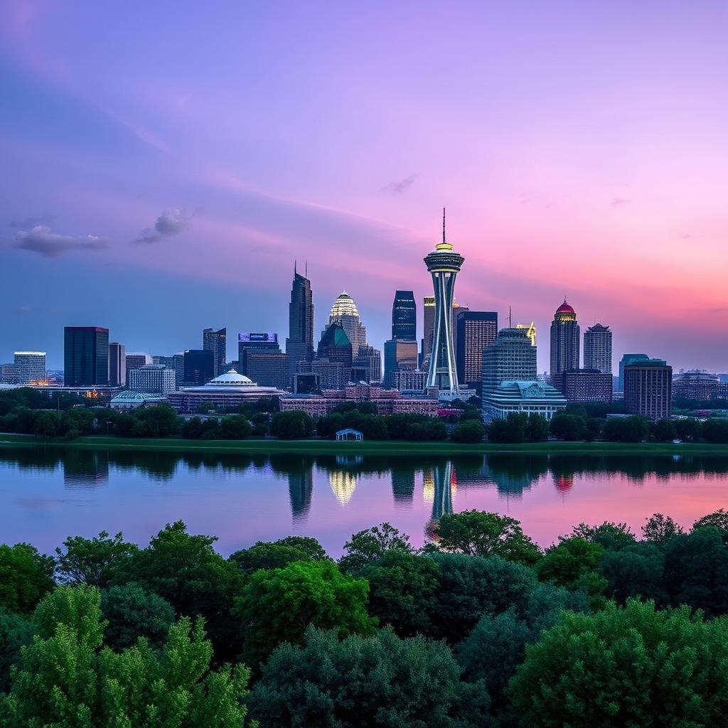 A breathtaking panoramic view of the Dallas, Texas skyline during twilight