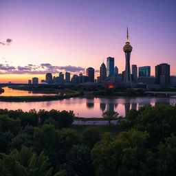 A breathtaking panoramic view of the Dallas, Texas skyline during twilight