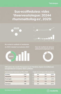 Statistiques annuelles du service de rhumatologie 2024, incluant les données sur le nombre de patients traités, les types de maladies rhumatologiques les plus fréquentes, les traitements administrés, l'évolution des cas au fil de l'année, et l'impact des nouvelles thérapies sur la santé des patients