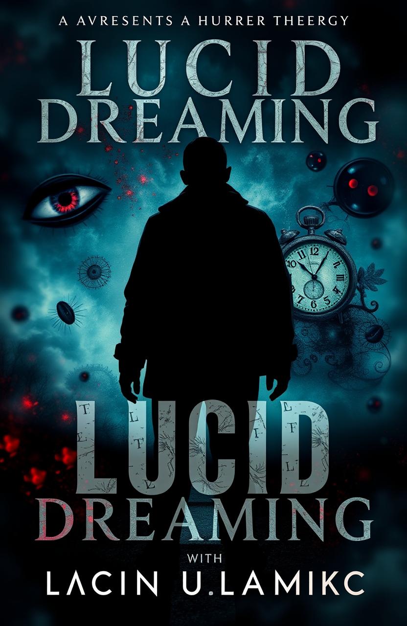 A gripping fiction cover for a horror novel about lucid dreaming, featuring an ethereal dreamscape where the boundaries of reality blur