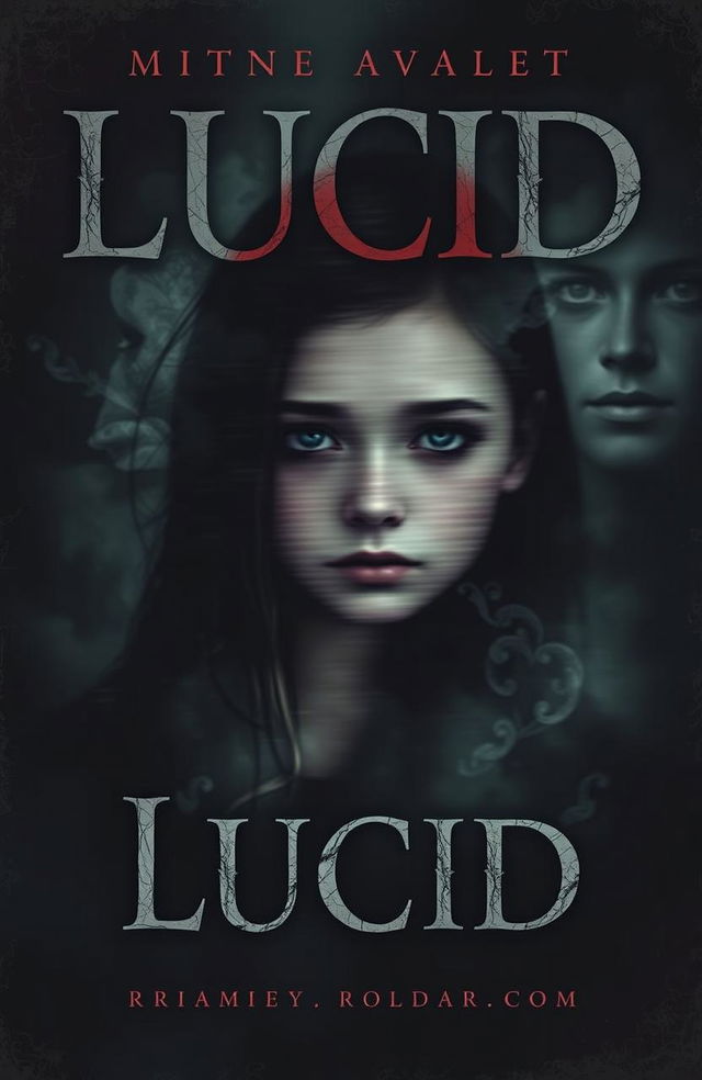 A horror fiction cover depicting a girl named Lucid, her face appearing distorted and blurry, conveying a sense of death and nightmares