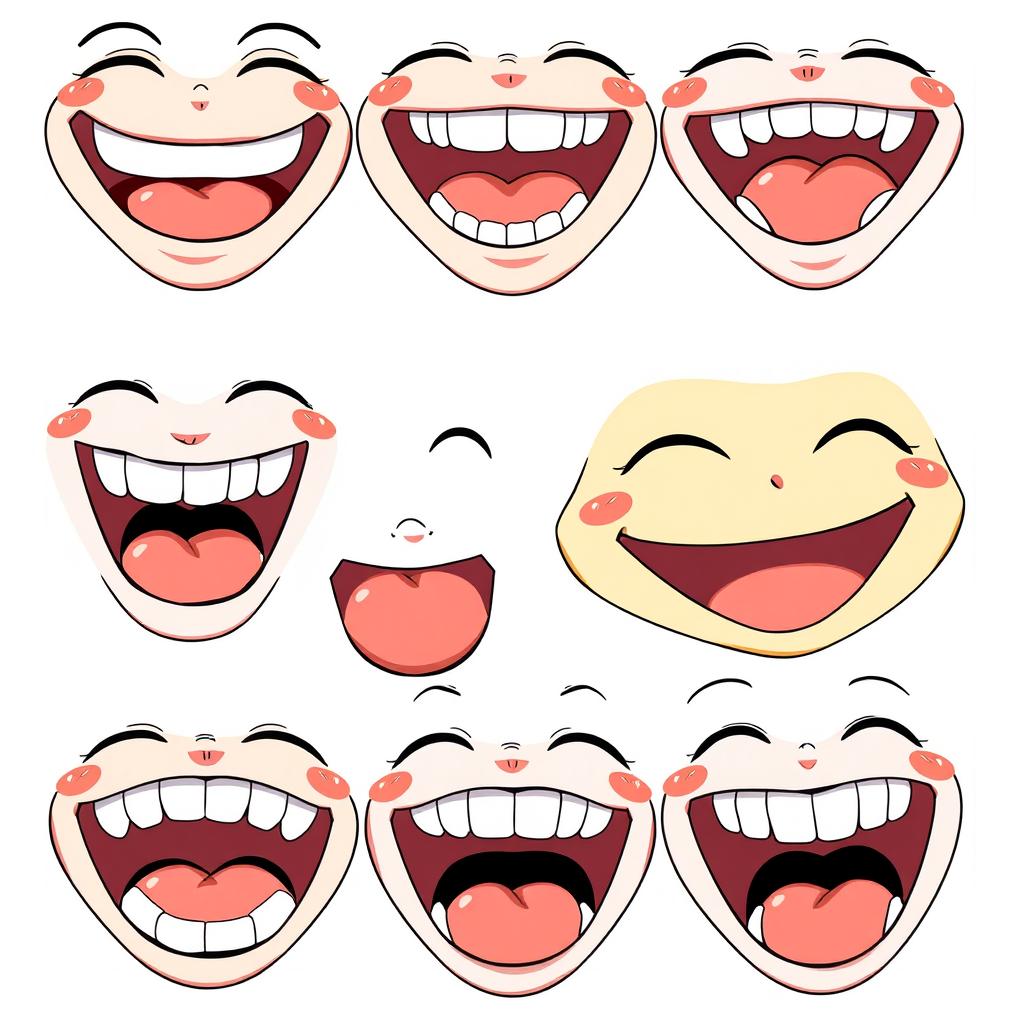 A creative and detailed illustration showcasing different types of anime mouths, featuring various styles and expressions