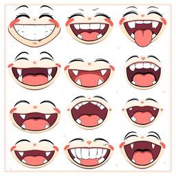 A creative and detailed illustration showcasing different types of anime mouths, featuring various styles and expressions